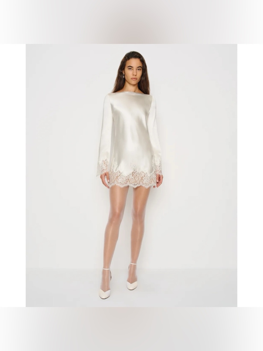NWT Reformation Blanche Silk Long-Sleeve Mini Dress Ivory Bridal Small - Picture 14 of 16